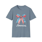 Coquette Patriotic Bow Shirt, 4th of July Women's T-Shirt, American Flag Bow Tee, USA Watercolor Bow, Stars and Stripes Shirt, Independence Day Gift