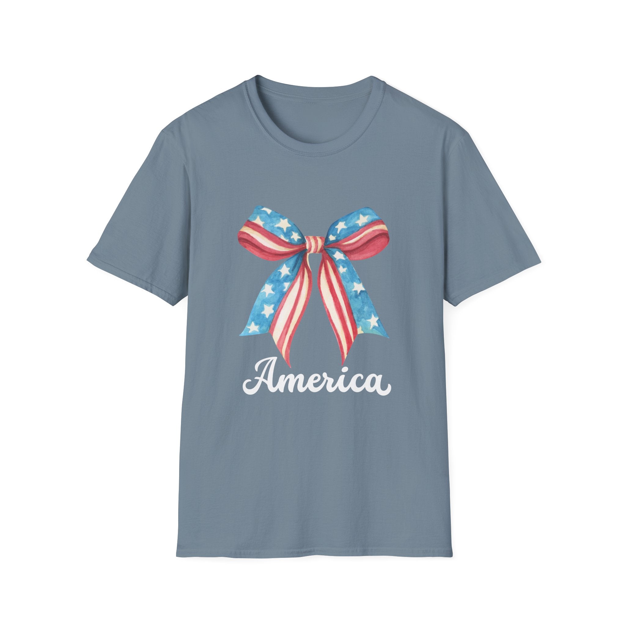 Coquette Patriotic Bow Shirt, 4th of July Women's T-Shirt, American Flag Bow Tee, USA Watercolor Bow, Stars and Stripes Shirt, Independence Day Gift