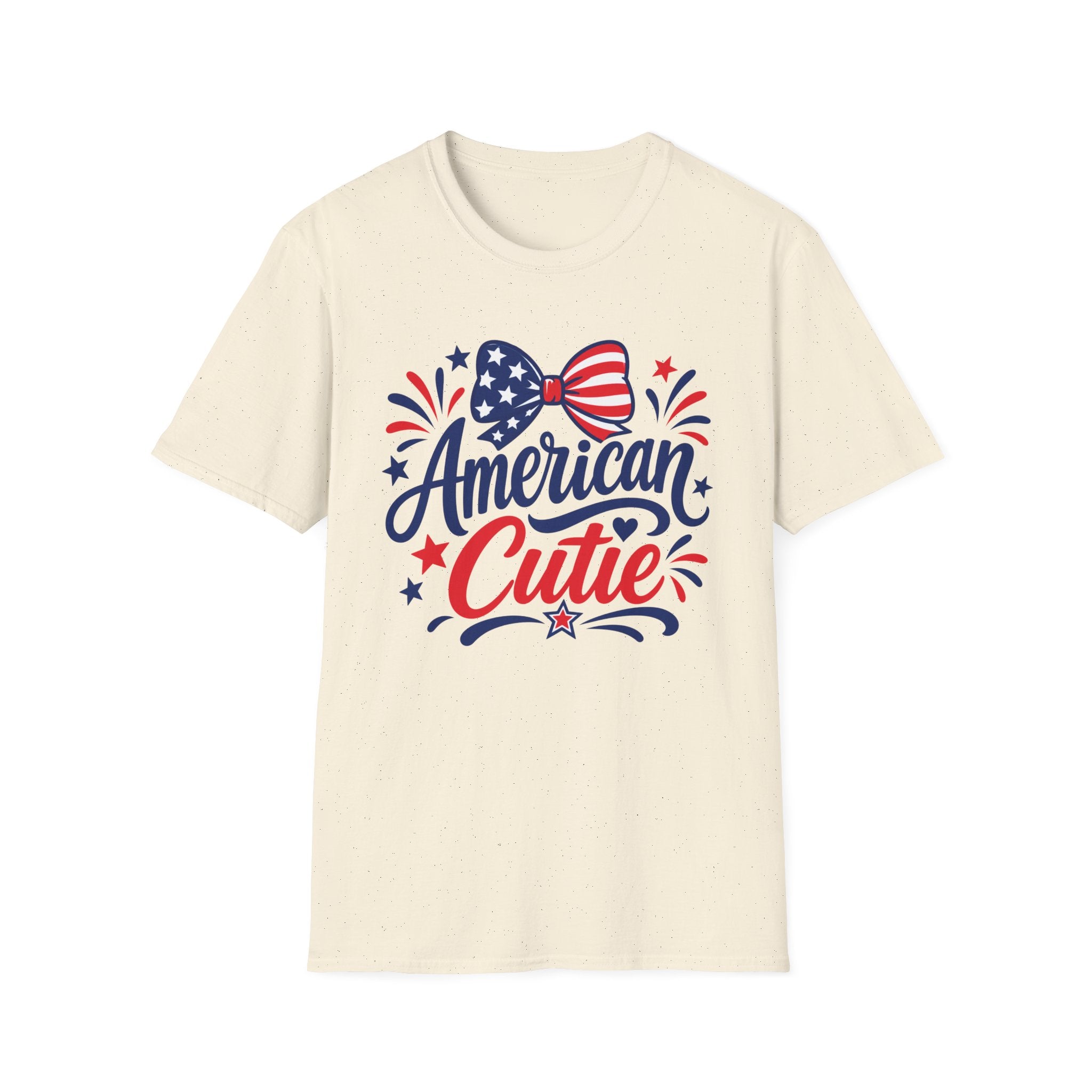 American Cutie Patriotic Bow Tee, Red White Blue Fireworks Shirt, Cute USA Fourth of July Outfit, Festive American Graphic Top T-Shirt