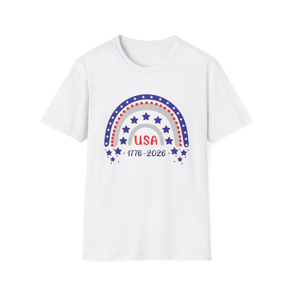 USA 1776–2026 Patriotic Rainbow Tee, American Anniversary Shirt, Red White Blue Graphic Top, USA Pride Outfit
