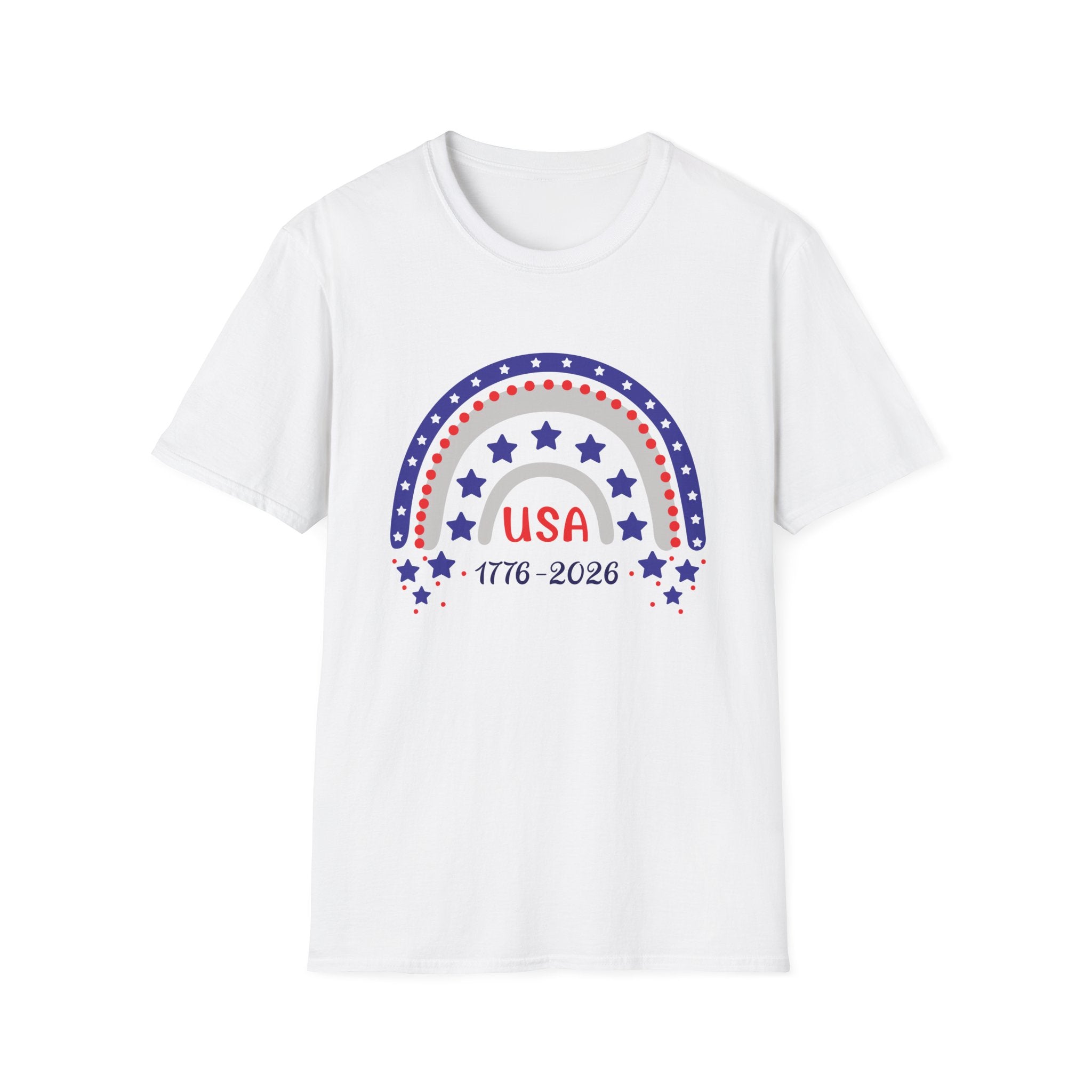 USA 1776–2026 Patriotic Rainbow Tee, American Anniversary Shirt, Red White Blue Graphic Top, USA Pride Outfit