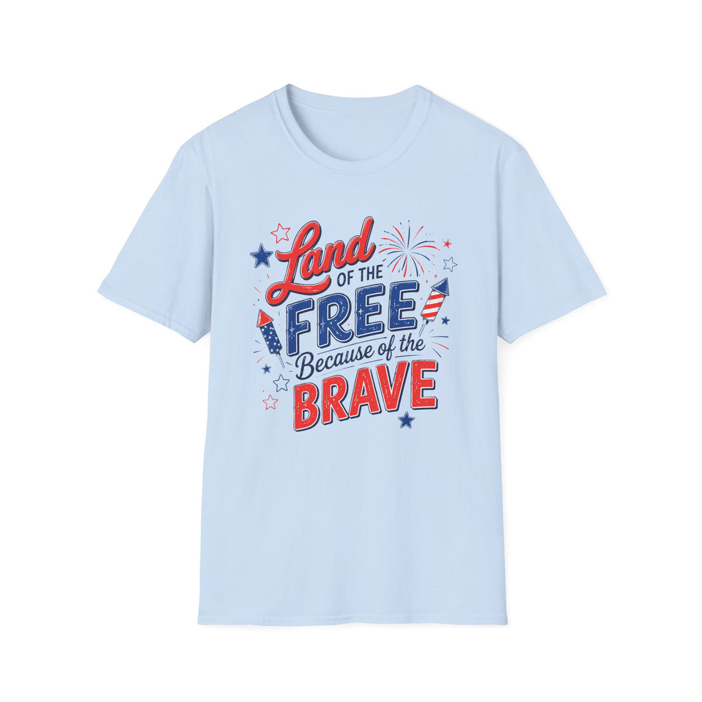 Land of the Free Tee, Because of the Brave Shirt, Patriotic USA Graphic Top, Red White Blue Freedom Outfit T-Shirt