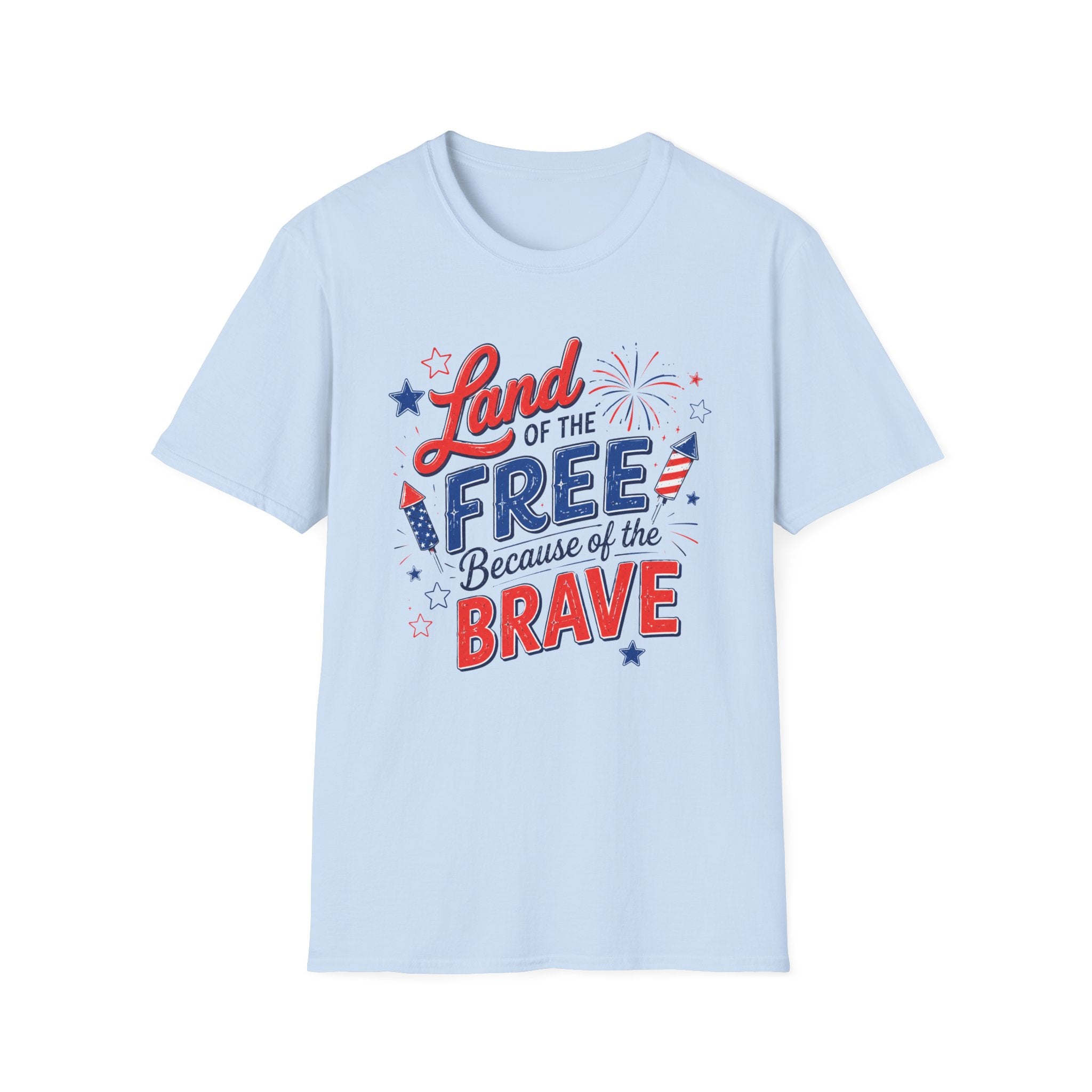 Land of the Free Tee, Because of the Brave Shirt, Patriotic USA Graphic Top, Red White Blue Freedom Outfit T-Shirt