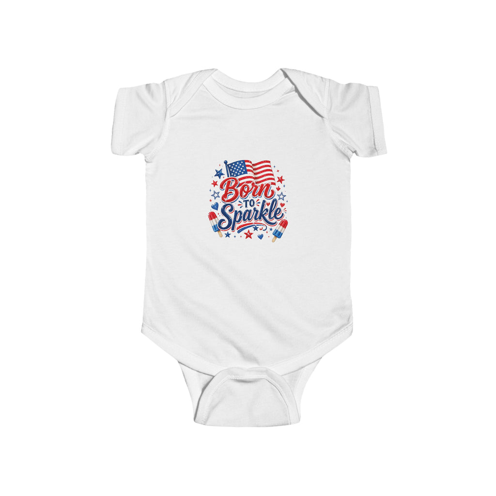 Born to Sparkle Baby Onesie, Patriotic 4th of July Infant Bodysuit, American Flag Baby Girl Boy First Fourth July Gift, Stars Sparkle Newborn Patriotic Infant Fine Jersey Bodysuit