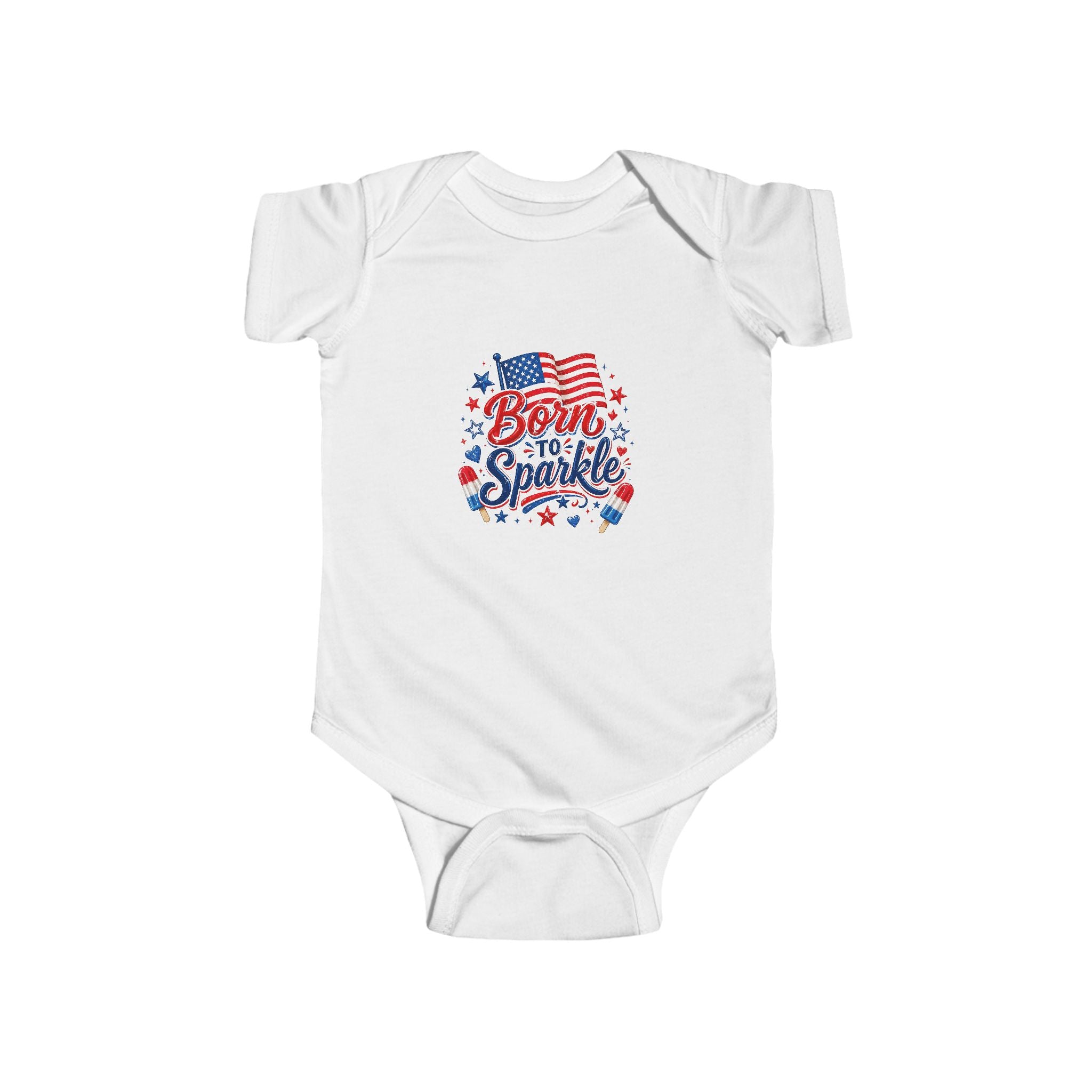 Born to Sparkle Baby Onesie, Patriotic 4th of July Infant Bodysuit, American Flag Baby Girl Boy First Fourth July Gift, Stars Sparkle Newborn Patriotic Infant Fine Jersey Bodysuit