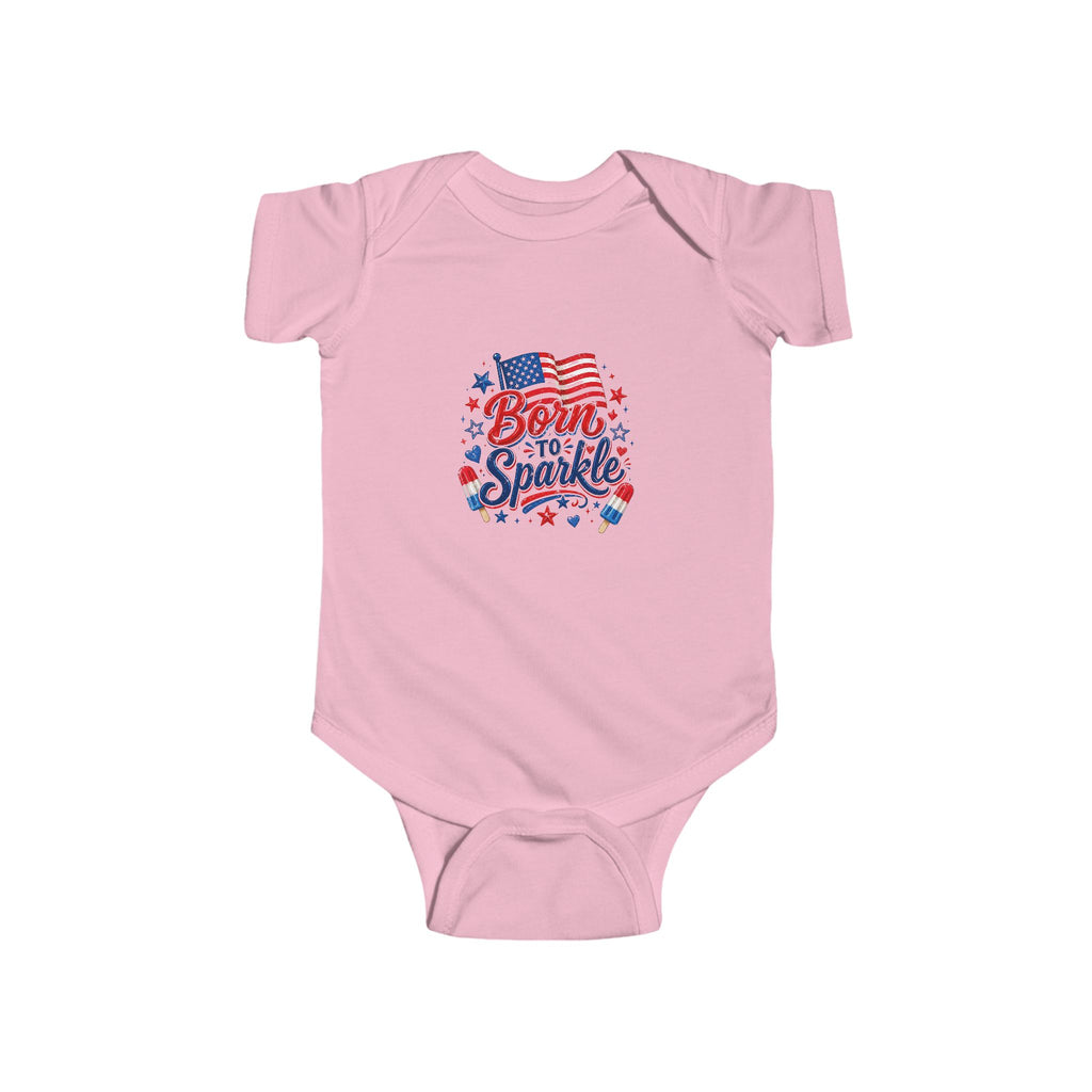 Born to Sparkle Baby Onesie, Patriotic 4th of July Infant Bodysuit, American Flag Baby Girl Boy First Fourth July Gift, Stars Sparkle Newborn Patriotic Infant Fine Jersey Bodysuit