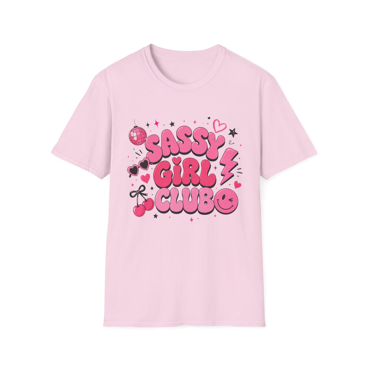 Sassy Girl Club T-Shirt — Retro Pink Bubble Letter Graphic Tee