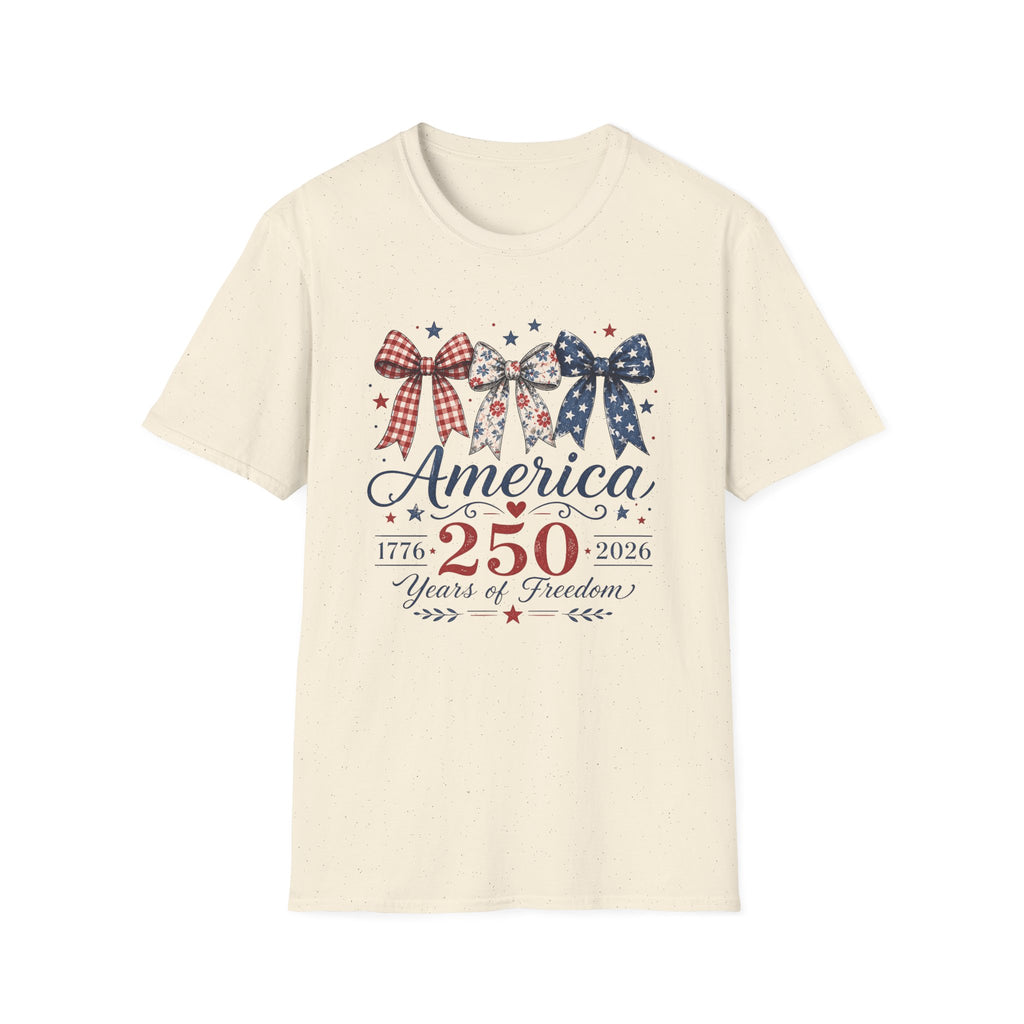 America 250 Years of Freedom Bow Shirt, Coquette Patriotic Trio Bow Tee 1776 2026, 4th of July Women's Vintage Bow T-Shirt, Gingham Stars Floral Patriotic Anniversary Gift