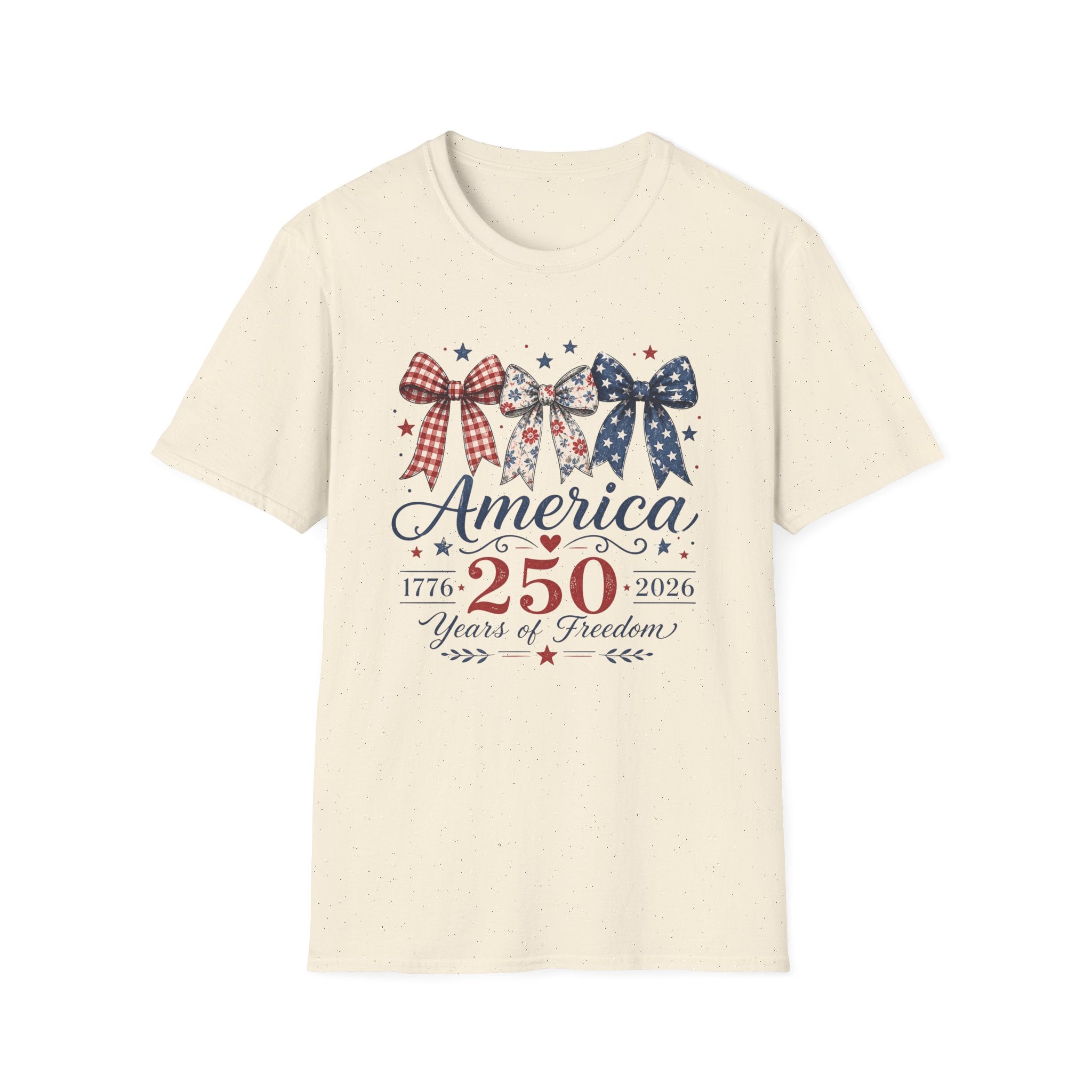 America 250 Years of Freedom Bow Shirt, Coquette Patriotic Trio Bow Tee 1776 2026, 4th of July Women's Vintage Bow T-Shirt, Gingham Stars Floral Patriotic Anniversary Gift