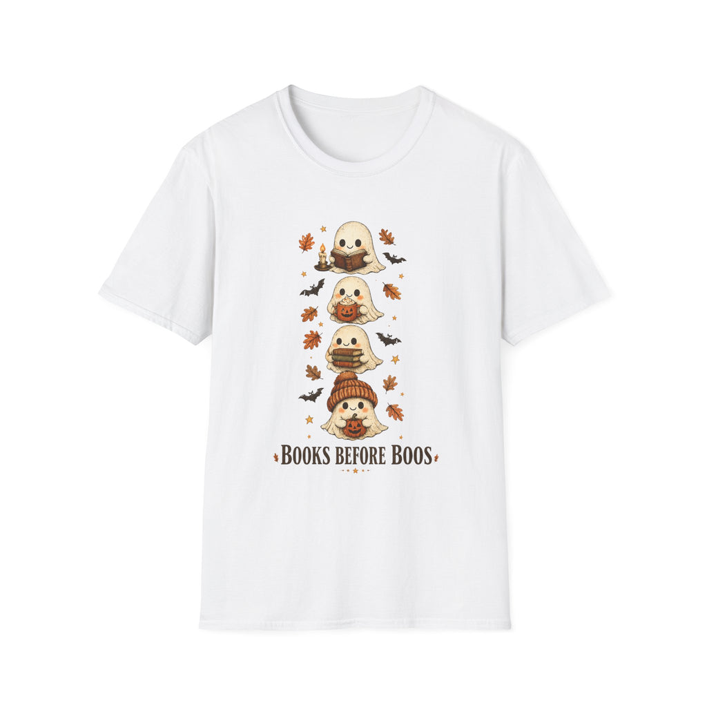 Ghost Stack T‑Shirt — "Books Before Boos" Cute Halloween Reading Tee