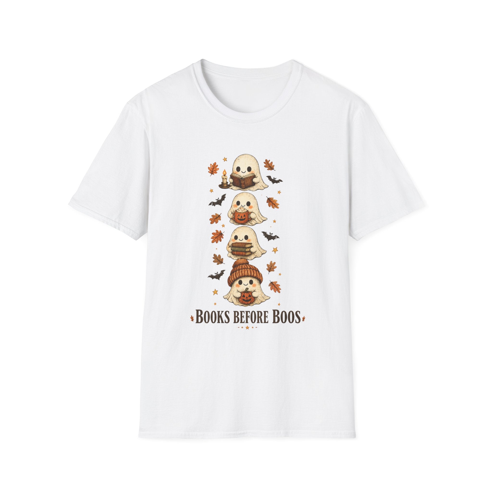 Ghost Stack T‑Shirt — "Books Before Boos" Cute Halloween Reading Tee