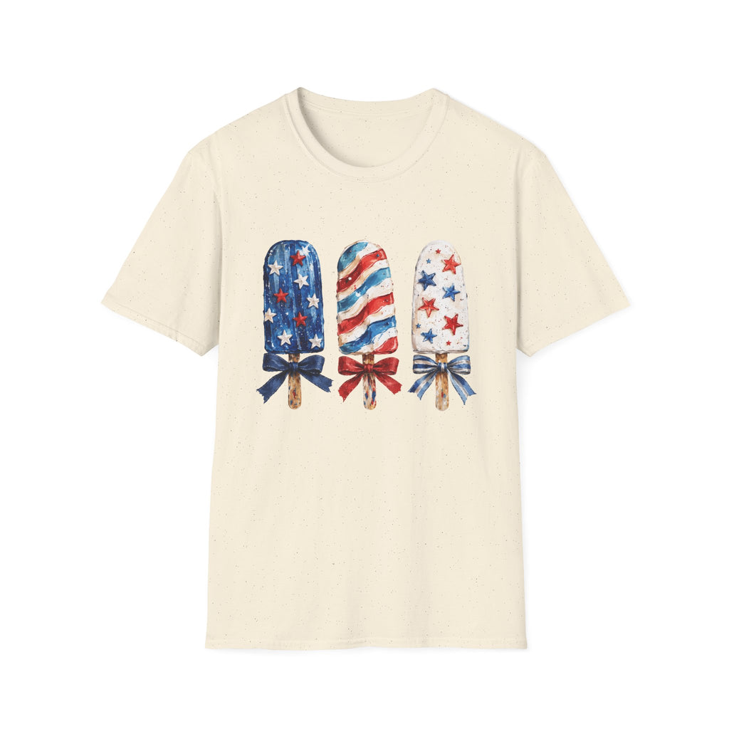 Patriotic Popsicle T-Shirt | Fourth Of July Watercolor Ice Pop Graphic Tee, Coquette Bow Summer Holiday Top