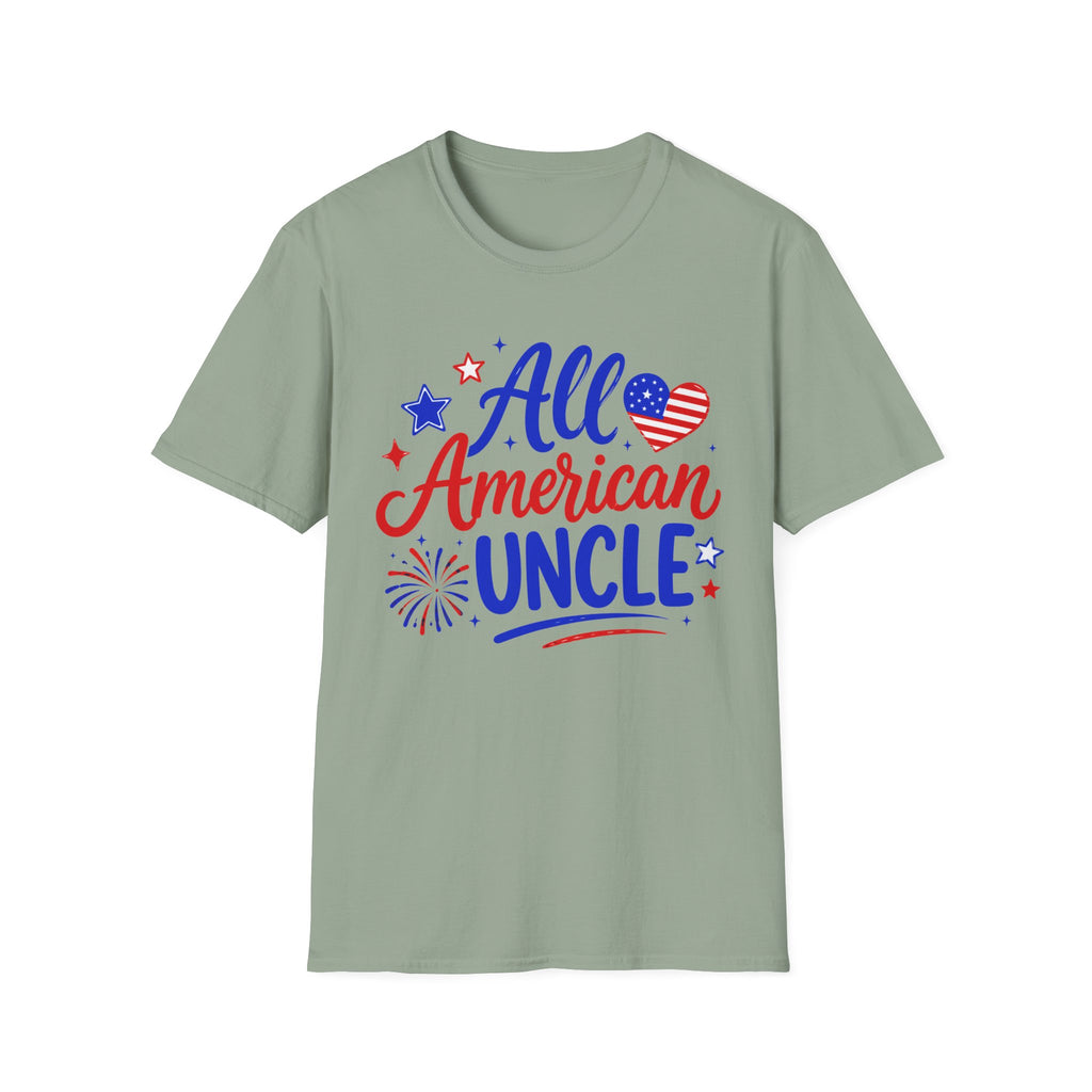 All American Uncle Tee, Patriotic USA Shirt, Red White Blue Fireworks Graphic Top, Fourth of July Celebration Outfit T-Shirt