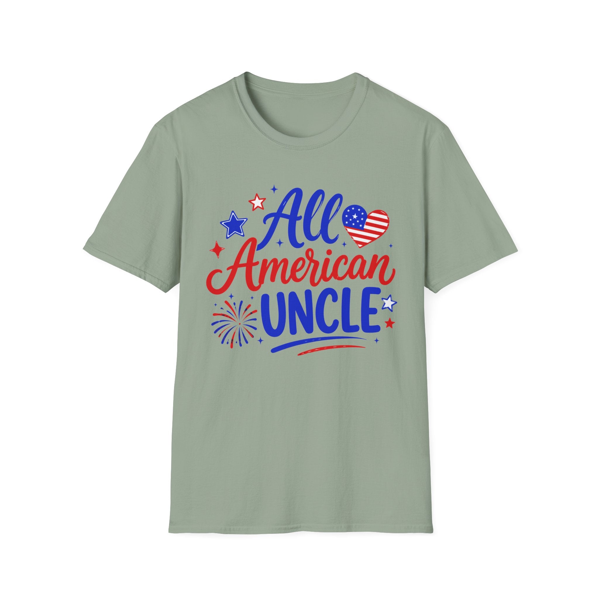 All American Uncle Tee, Patriotic USA Shirt, Red White Blue Fireworks Graphic Top, Fourth of July Celebration Outfit T-Shirt