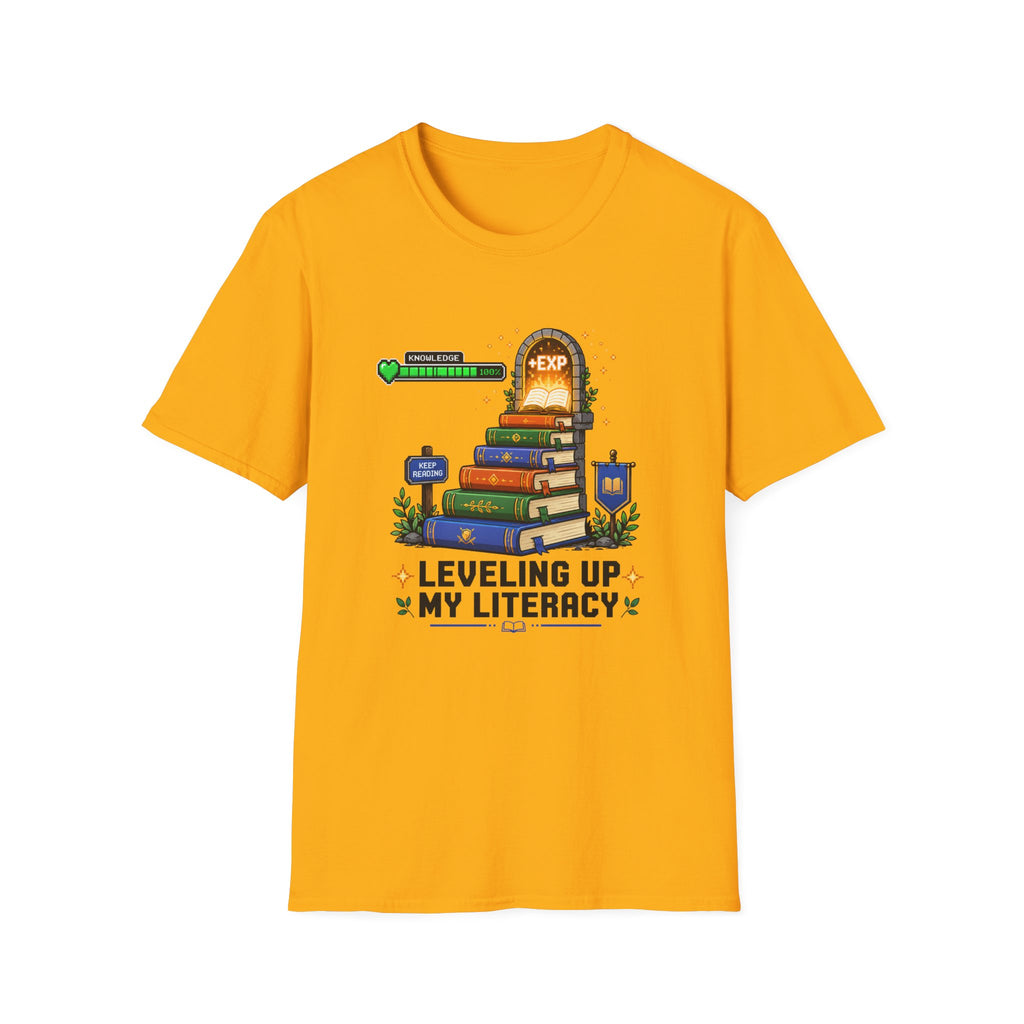 Literacy Level-Up T-Shirt — "Leveling Up My Literacy" Book Gamer Tee