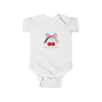 Cherry Baby French Onesie, Cute Red Bow Infant Bodysuit, Sweet Fruit Graphic Baby Outfit, Adorable Newborn Gift Infant Fine Jersey Bodysuit