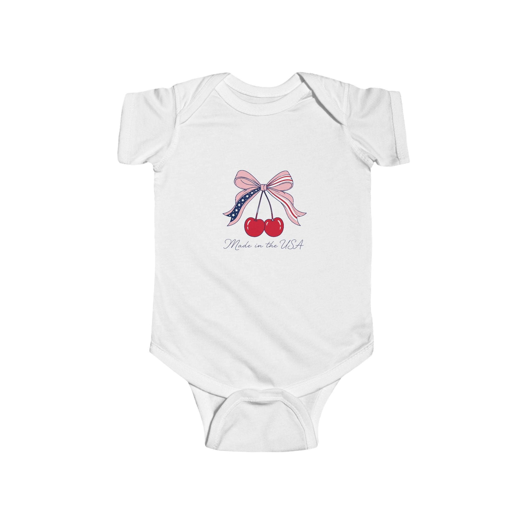 Cherry Baby French Onesie, Cute Red Bow Infant Bodysuit, Sweet Fruit Graphic Baby Outfit, Adorable Newborn Gift Infant Fine Jersey Bodysuit