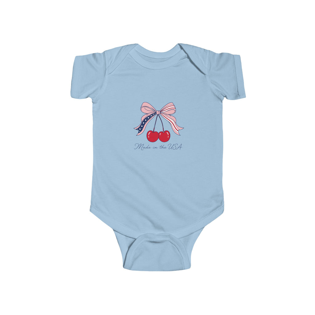 Cherry Baby French Onesie, Cute Red Bow Infant Bodysuit, Sweet Fruit Graphic Baby Outfit, Adorable Newborn Gift Infant Fine Jersey Bodysuit