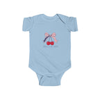 Cherry Baby French Onesie, Cute Red Bow Infant Bodysuit, Sweet Fruit Graphic Baby Outfit, Adorable Newborn Gift Infant Fine Jersey Bodysuit