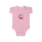 Cherry Baby French Onesie, Cute Red Bow Infant Bodysuit, Sweet Fruit Graphic Baby Outfit, Adorable Newborn Gift Infant Fine Jersey Bodysuit