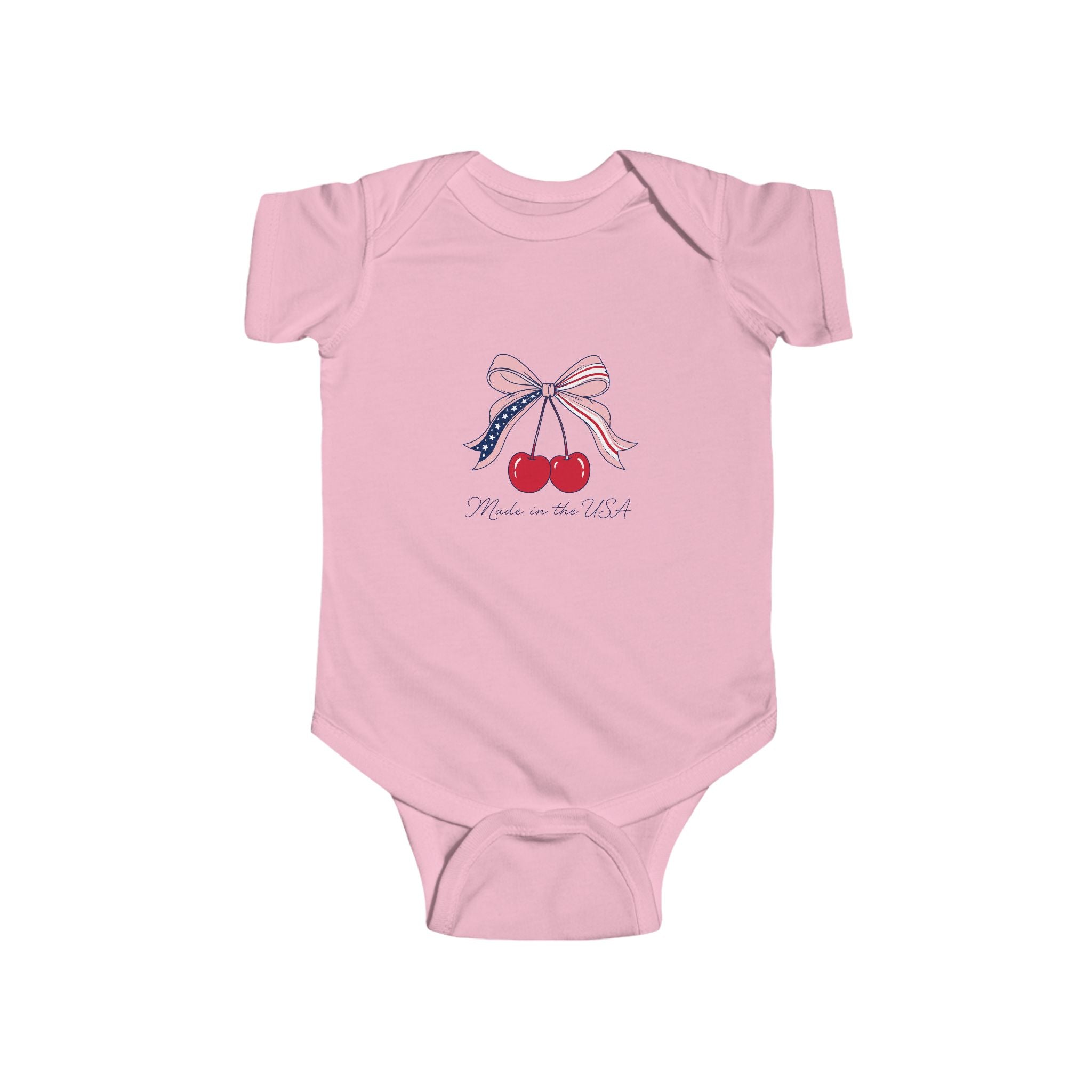 Cherry Baby French Onesie, Cute Red Bow Infant Bodysuit, Sweet Fruit Graphic Baby Outfit, Adorable Newborn Gift Infant Fine Jersey Bodysuit