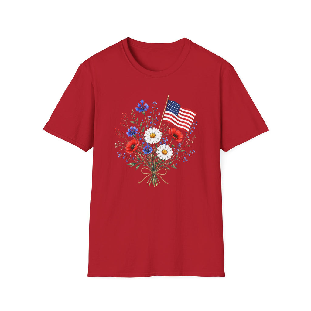Patriotic Floral Bouquet Graphic Tee - 4th of July Wildflower T-Shirt