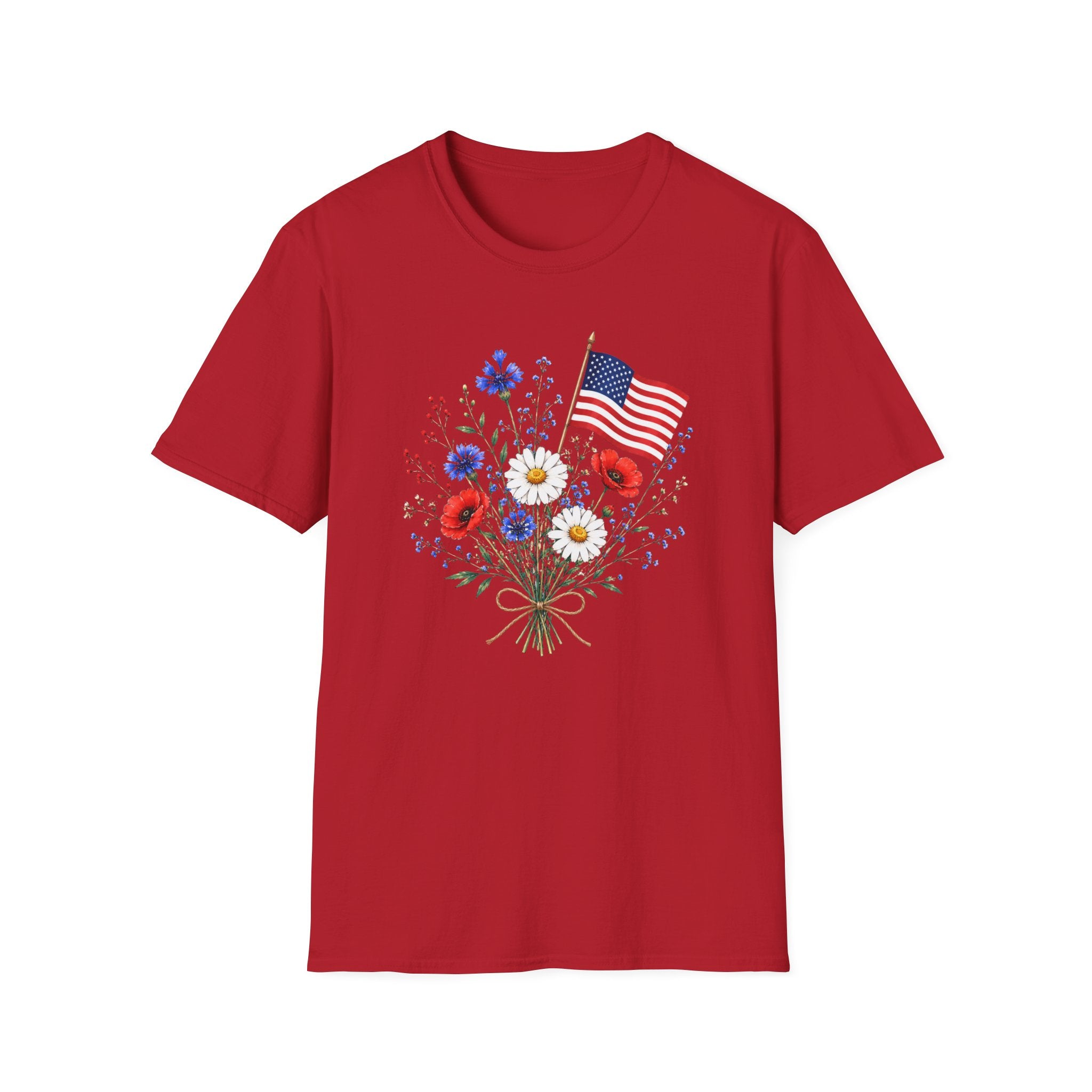 Patriotic Floral Bouquet Graphic Tee - 4th of July Wildflower T-Shirt