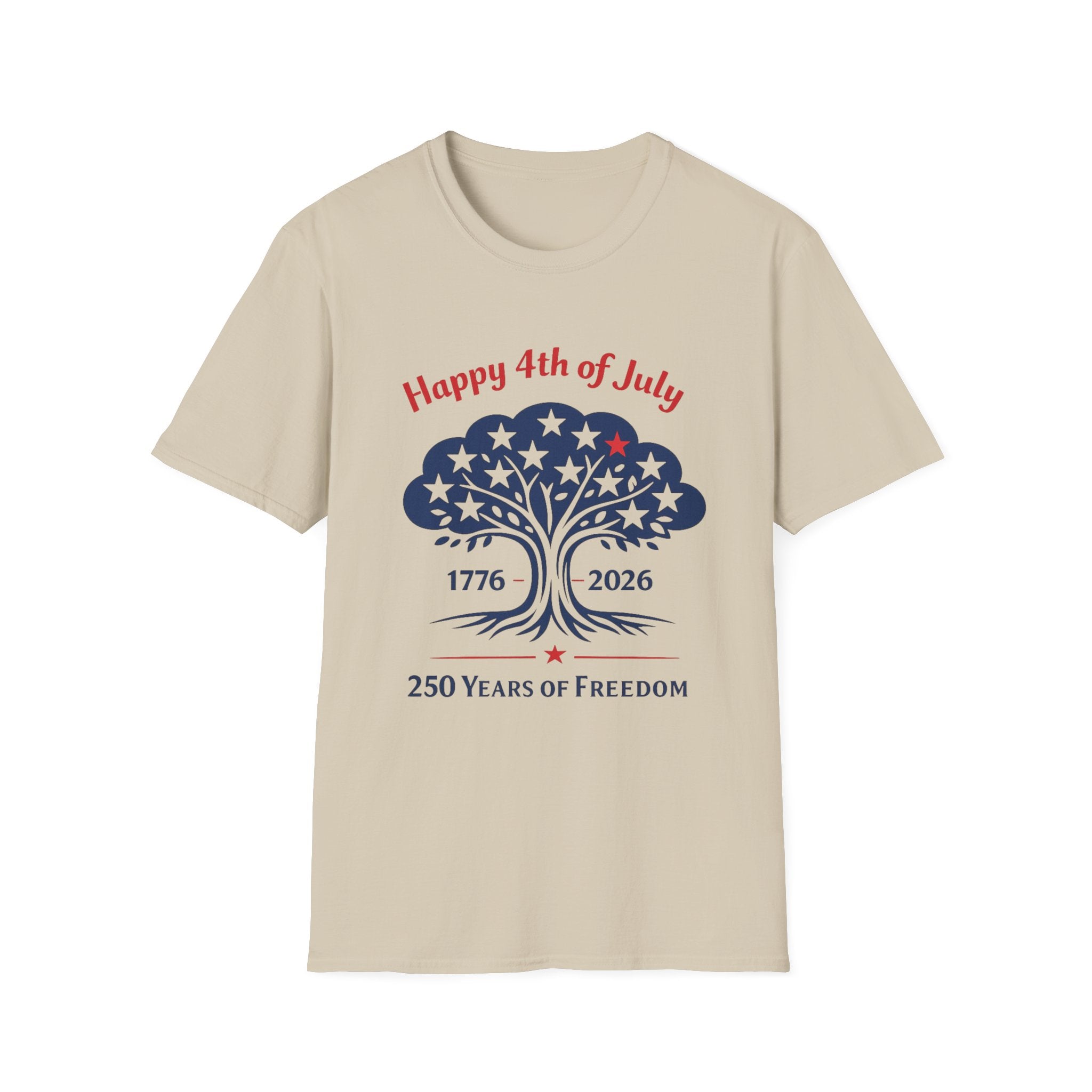Happy 4th Of July 250 Years T-Shirt | Semiquincentennial Patriotic Star Tree Graphic Tee, 1776 2026 Freedom Top