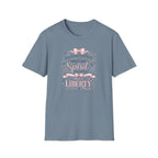 Where The Spirit Of The Lord Is Liberty T-Shirt | Christian Bible Verse Graphic Tee, Pink Coquette Ribbon Bow Top
