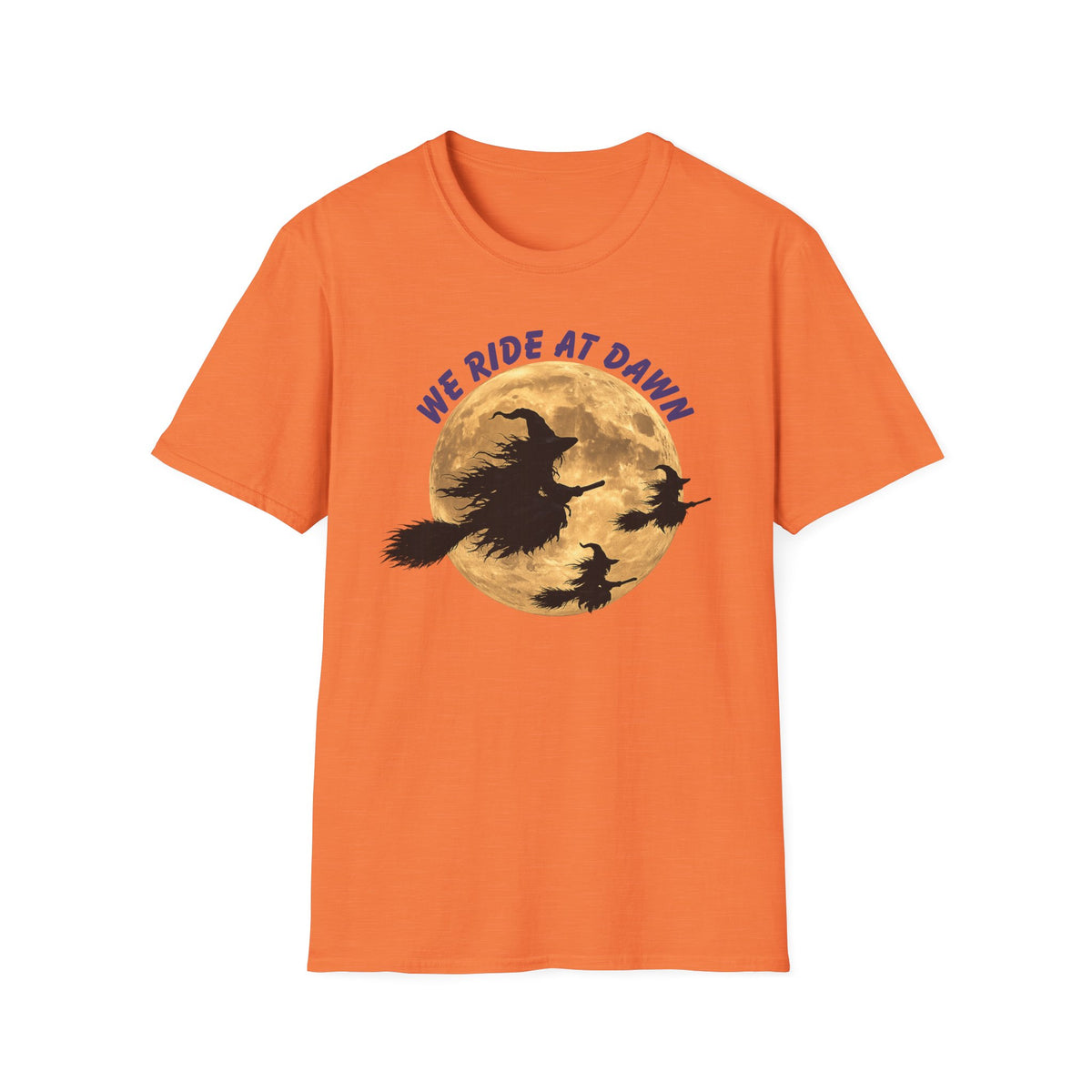 We Ride at Dawn Witch Tee — Halloween Moon Witch T-Shirt