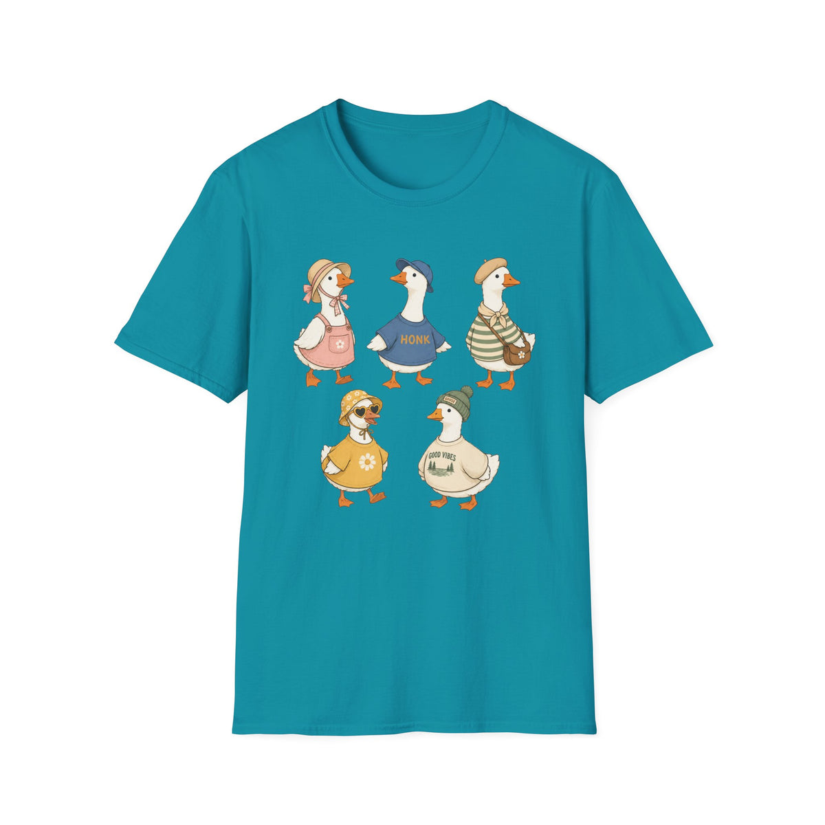 Cute Vintage Farm Ducks Graphic T-Shirt — Whimsical "Honk" Goose Family Tee