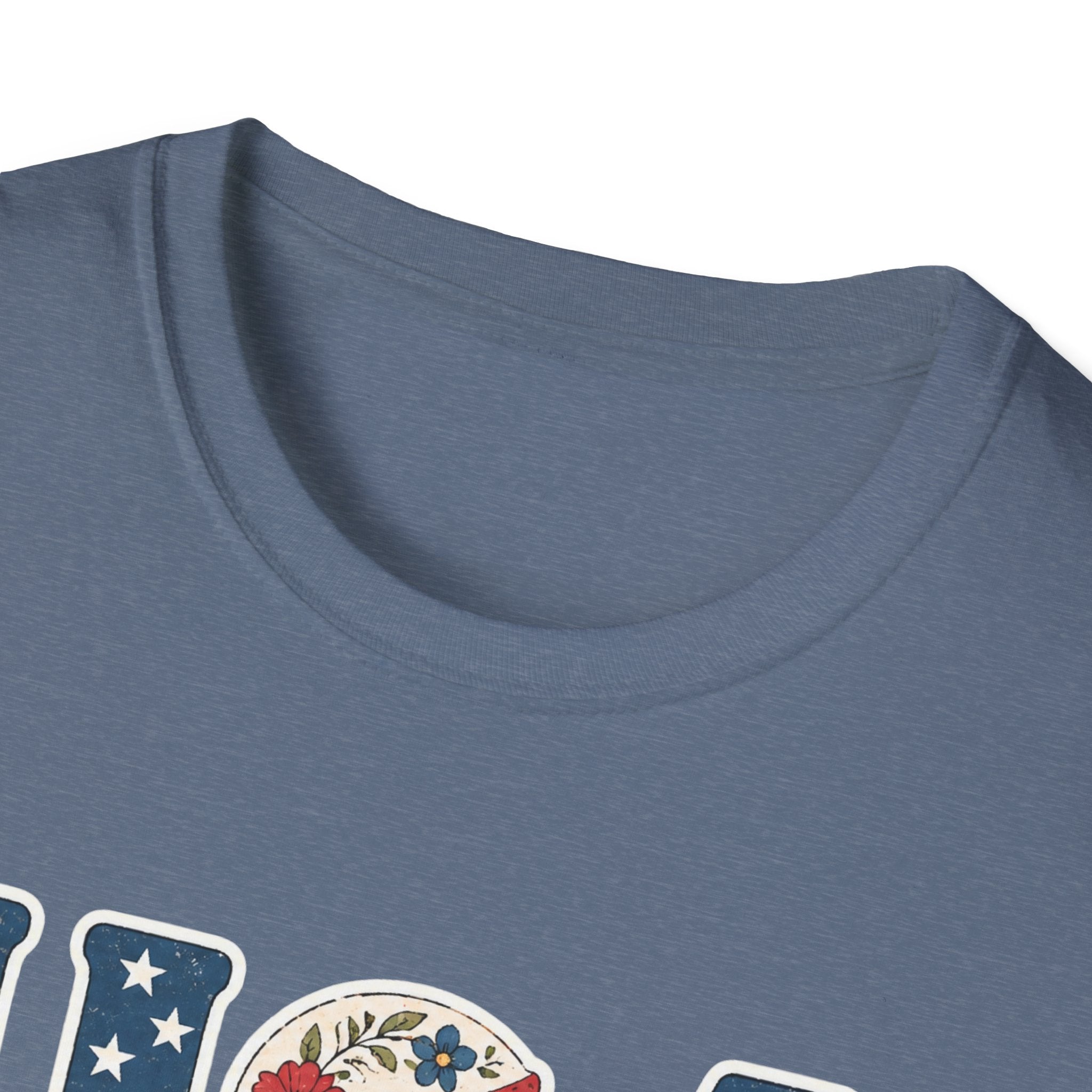 USA Patriotic Floral T-Shirt | American Flag Block Lettering Graphic Tee, Fourth Of July Vintage Cottagecore Top