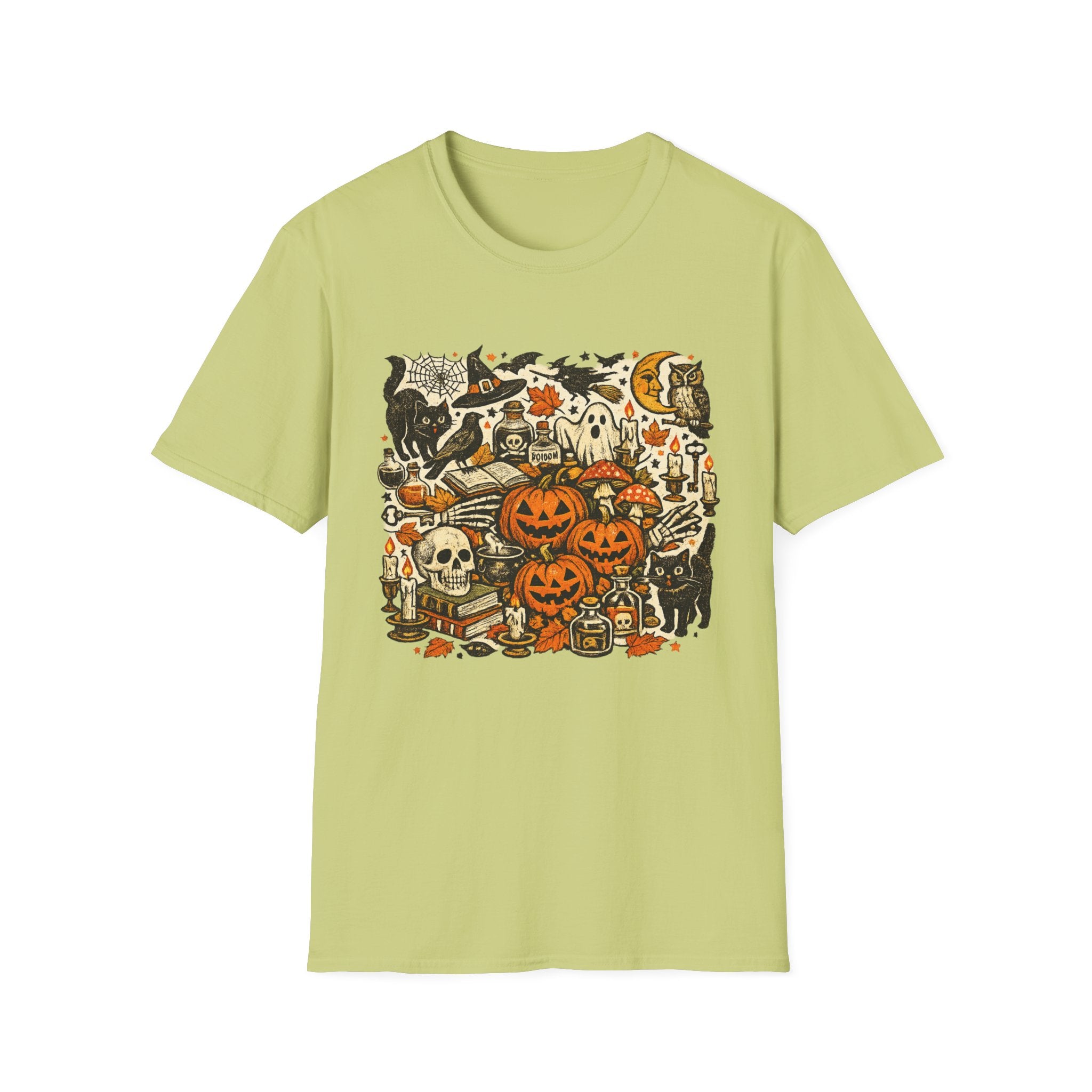 Halloween Vintage Graphic T-Shirt — Pumpkins, Cats & Spooky Night