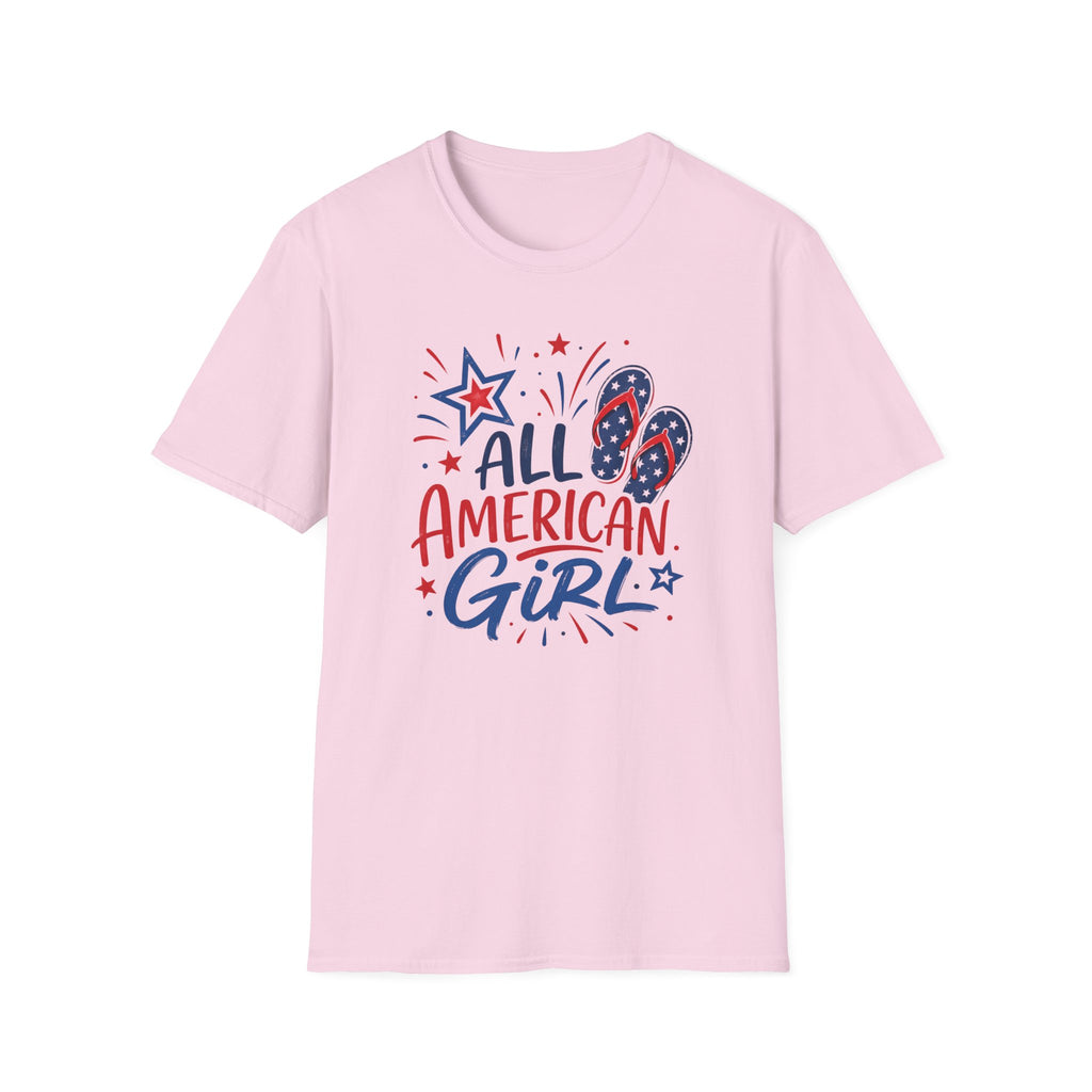 Patriotic All American Girl Graphic Tee - 4th of July Flip Flops Summer T-Shirt