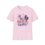 Patriotic All American Girl Graphic Tee - 4th of July Flip Flops Summer T-Shirt