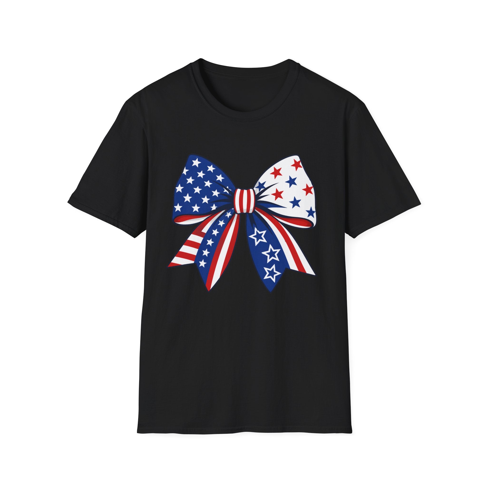 Oversized American Flag Bow T-Shirt, Cheer Bow Stars Stripes Patriotic Tee, Big Coquette 4th of July Bow Shirt, Bold Graphic USA Bow Gift Women Girls Independence Day