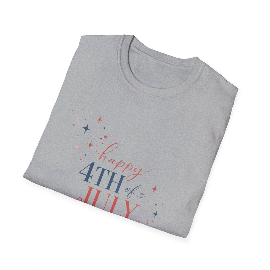 Happy 4th of July Sparkle Bow T-Shirt, Coquette Patriotic Sparkle Star Tee, Feminine Independence Day Shirt, Cute Mixed Typography 4th July