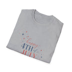 Happy 4th of July Sparkle Bow T-Shirt, Coquette Patriotic Sparkle Star Tee, Feminine Independence Day Shirt, Cute Mixed Typography 4th July