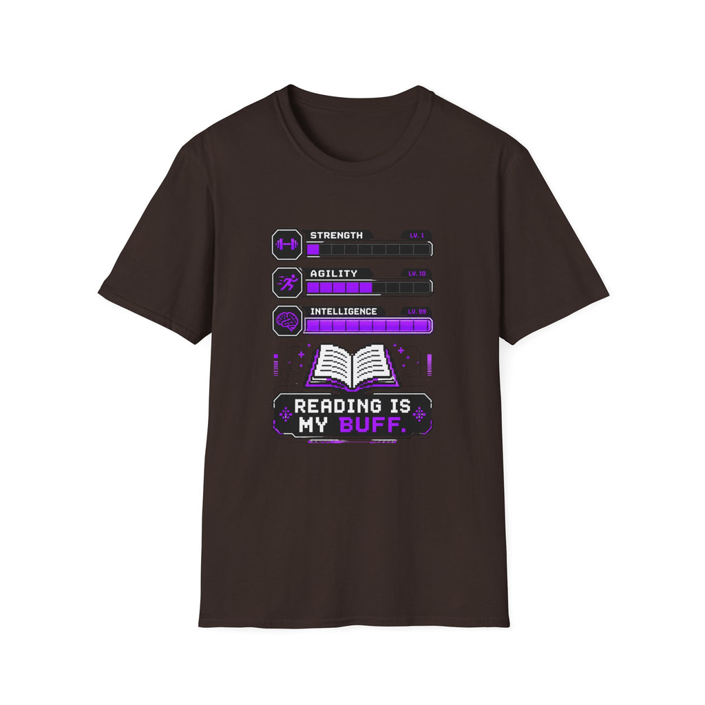 Reading Is My Buff T-Shirt — Gamer RPG Stat Bars Book Lover Tee