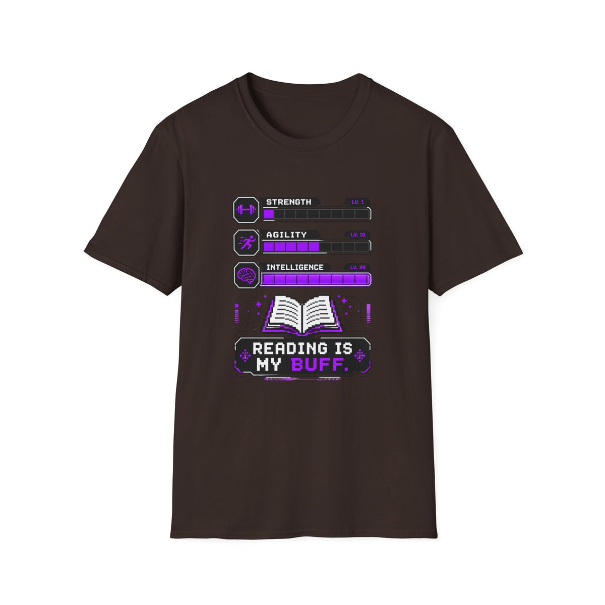 Reading Is My Buff T-Shirt — Gamer RPG Stat Bars Book Lover Tee