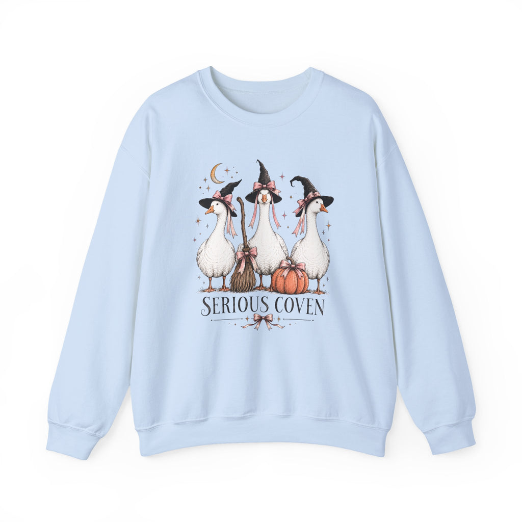 Serious Coven Goose Cute Witch Geese Halloween Crewneck Sweatshirt