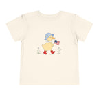 Patriotic Duck USA Tee, Cute Red White Blue Shirt, Summer Flag Graphic Top, Fourth of July Celebration Outfit Toddler Short Sleeve Tee
