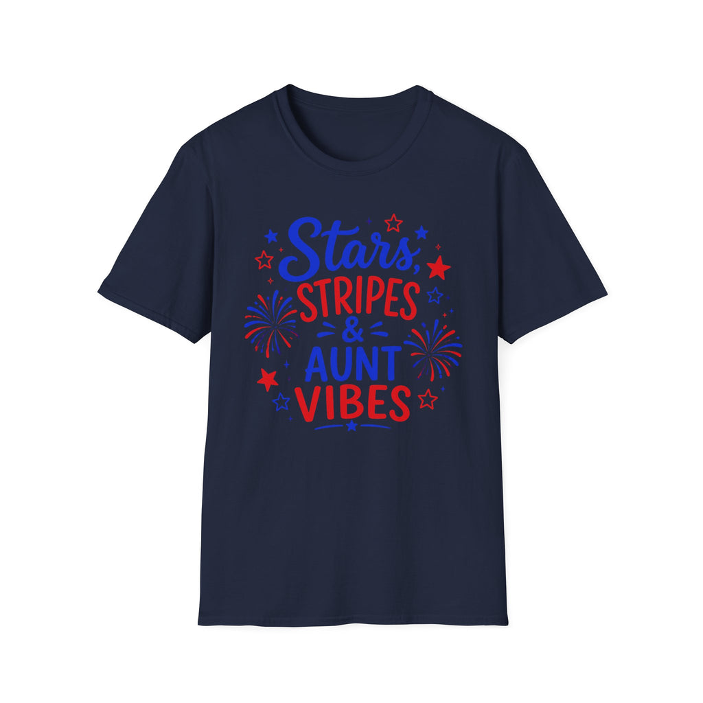 Patriotic Aunt Vibes Graphic Tee - 4th of July Stars and Stripes Family Fireworks T-Shirt