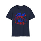 Patriotic Aunt Vibes Graphic Tee - 4th of July Stars and Stripes Family Fireworks T-Shirt