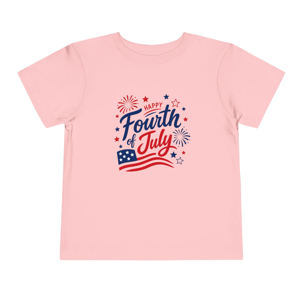 Happy Fourth of July Patriotic T-Shirt, Americana Fireworks Graphic Tee, Retro Independence Day Shirt, Summer Celebration Apparel, Red White Blue Outfit Toddler Short Sleeve Tee