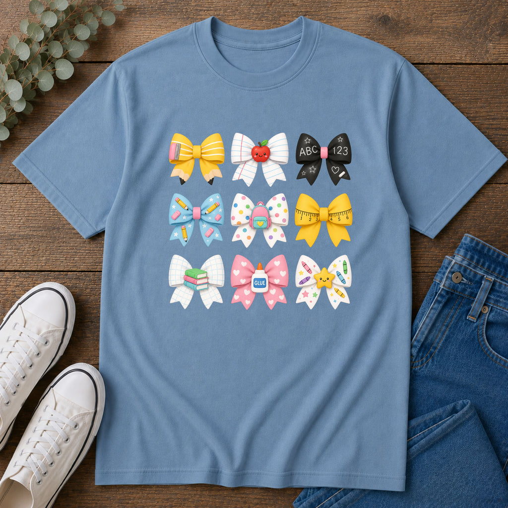 School Bow Graphic T-Shirt — Cute Back-to-School Hair Bows Design