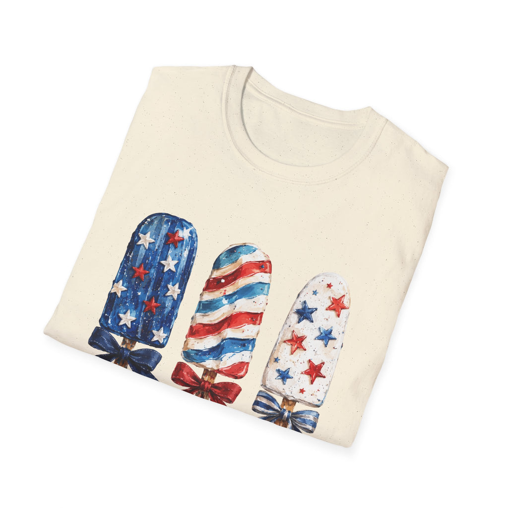 Patriotic Popsicle T-Shirt | Fourth Of July Watercolor Ice Pop Graphic Tee, Coquette Bow Summer Holiday Top