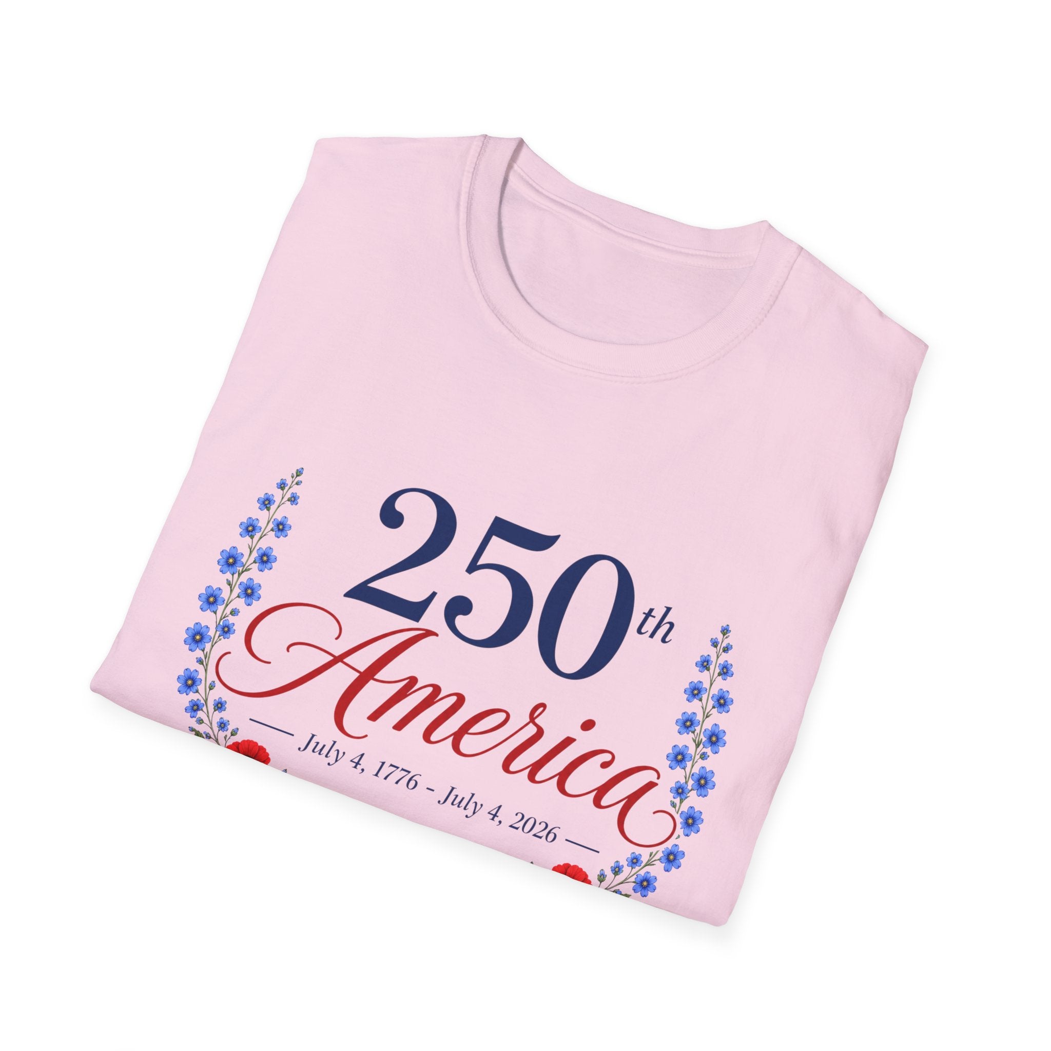250th America Floral T-Shirt, July 4 1776 2026 Anniversary Tee, Patriotic Flower Shirt, America 250th Birthday Gift, Cottagecore 4th of July Tee
