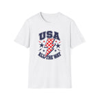 USA All The Way Patriotic T-Shirt, Retro Americana Graphic Tee, Vintage Fourth of July Shirt, Lightning Bolt Checkered Design, Summer Independence Day Apparel T-Shirt