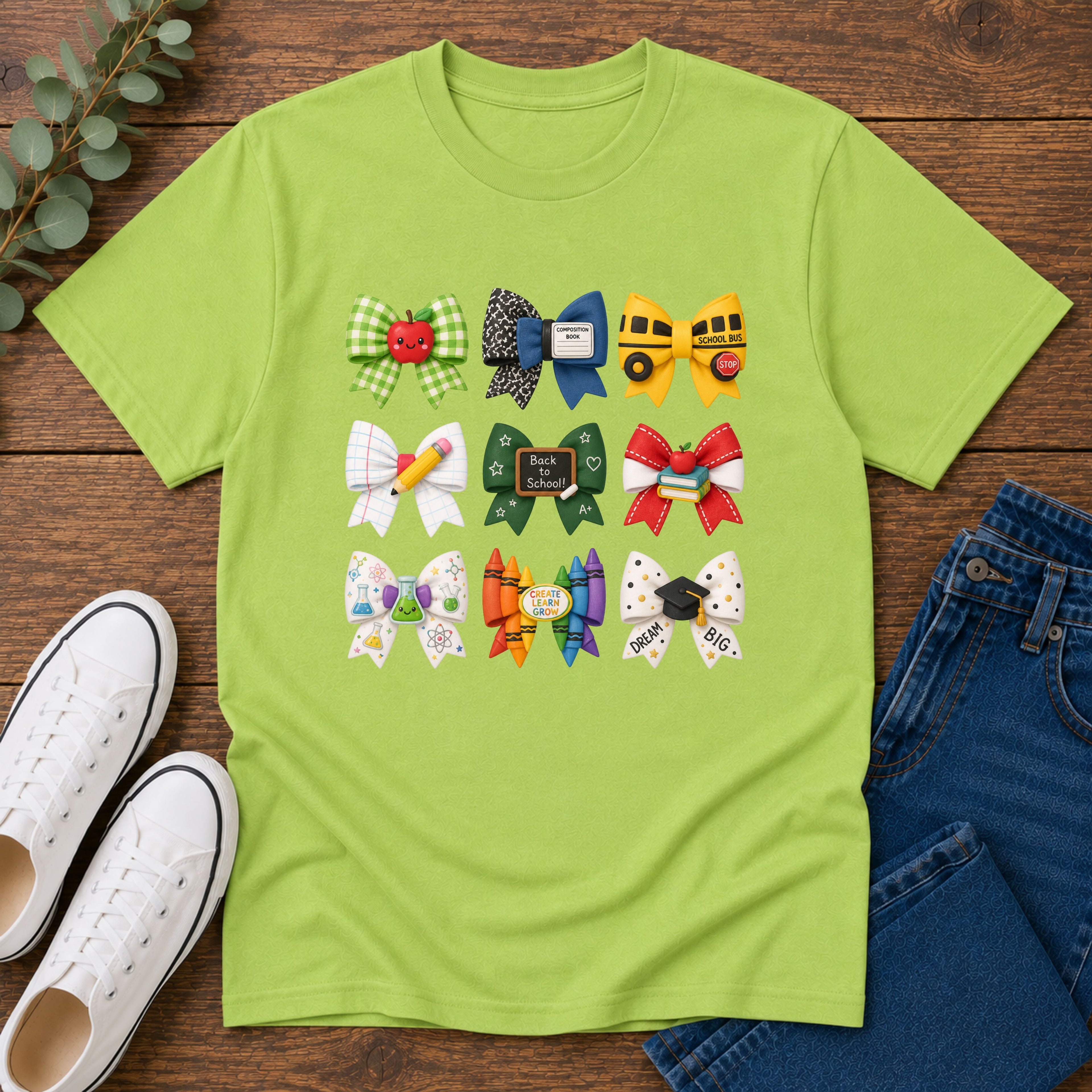 Back to School Cheer Bow T-Shirt — Cute School-Themed Hair Bows Design
